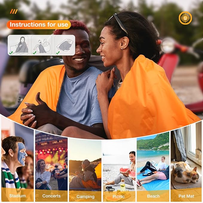 DUKUSEEK Hooded Outdoor Blanket, Extra Large (79 "x 56") Waterproof Camping Blanket, Quilted Fleece, Warm, Windproof, Sand Proof, Portable and Wear-Resistant, for Sports, Picnic, Hiking, Travelβ¦