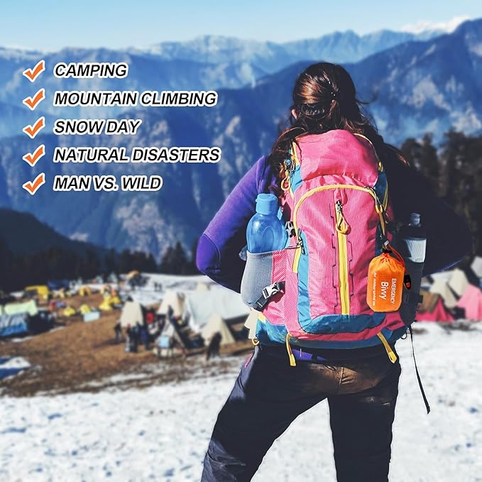 Emergency Sleeping Bag Survival Bivy Sack - 2 Pack Bivvy Bag, Waterproof Windproof Camping & Outdoor Emergency Shelter, Suitable for Camping, Hiking, and Outdoor Adventures.