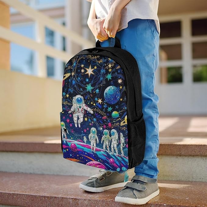Supdreamc Daypack Anti-Theft Multipurpose Large Capacity Shoulder Bag, Fantasy Cosmic Astronauts Stars Galaxy Art Travel Hiking Camping Rucksack With Smooth Zippers