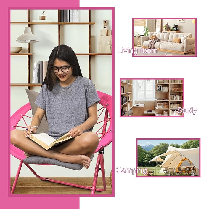 Bungee Chair Portable Foldable, Dish Chair Bunjo Game Chair for Outdoor and Indoor and Camping and BBQ (Pink)