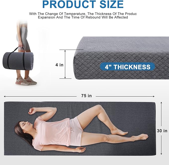 Extra Thick Memory Foam Camping Mattress - 72" x 24" Portable Sleeping Pad for Adults, Folding Camping Bed Mat, Lightweight Cot Mattress Topper for Outdoor, RV, Travel & Backpacking