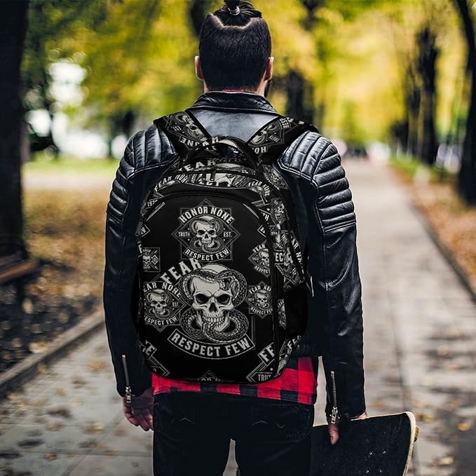 Business Laptop Backpack Skull Snake Art, Waterproof Travel Anti Theft Computer Bag with Water Bottle Pockets Gifts for Men Women