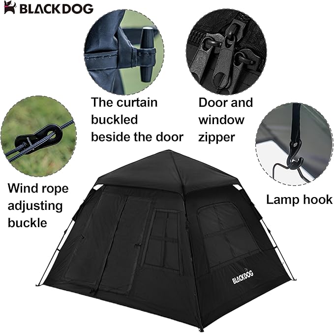 Blackdog Portable Camping Tent - 2-4 Person 5㎡ Large Space for Family, Waterproof Instant Pop Up Tent, UPF50+ Sun Protection, Car Camping & Traveling, Easy Setup