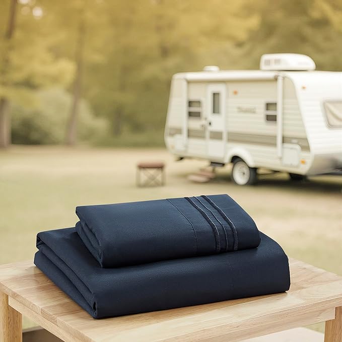 Camping Sheets Twin Size - Outdoor Air Mattress Sheet Set – Built-in Corner Straps for Air Mattress & Camping Use – Designed for Inflatable Beds & Tailgate Sleepovers, Navy