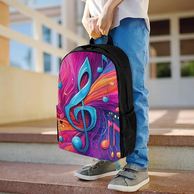 Supdreamc Women Men Polyester Abstract Music Notes Art Casual Daypack Large Capacity Bookbag With Side Pockets for Sports Picnic Walking Cycling