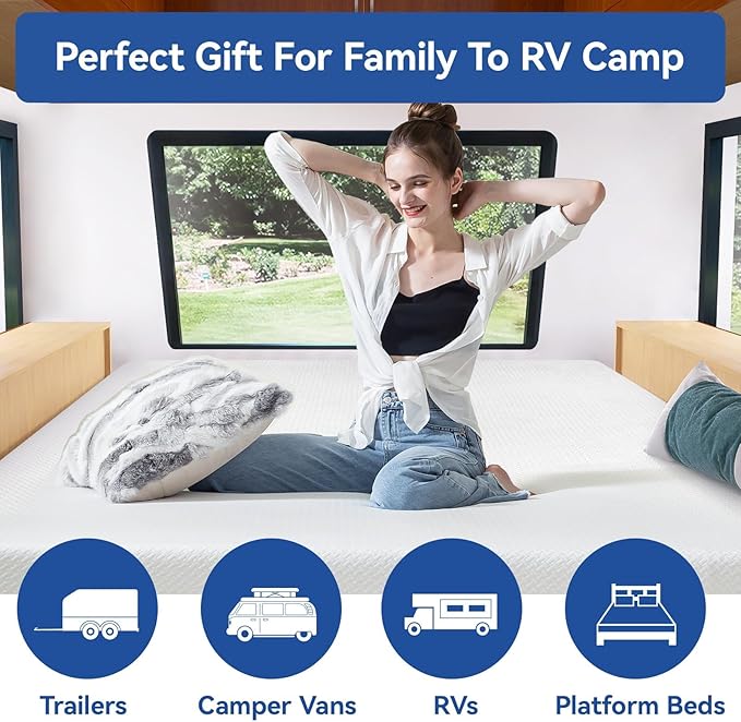 RV Mattress Short Queen 10 Inch Memory Foam Mattresses, Premium Cooling Green Tea/Gel Medium Firm Bed-Mattress in a Box for Camper/Trailer/Truck, CertiPUR-US, Made in USA 75'' x 60''