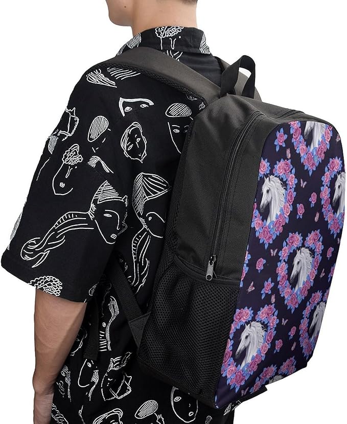 Sporty Travel Hiking Rucksack Gym Outdoor Bag Flowers Heart Horse Daypack Backpack Men Women