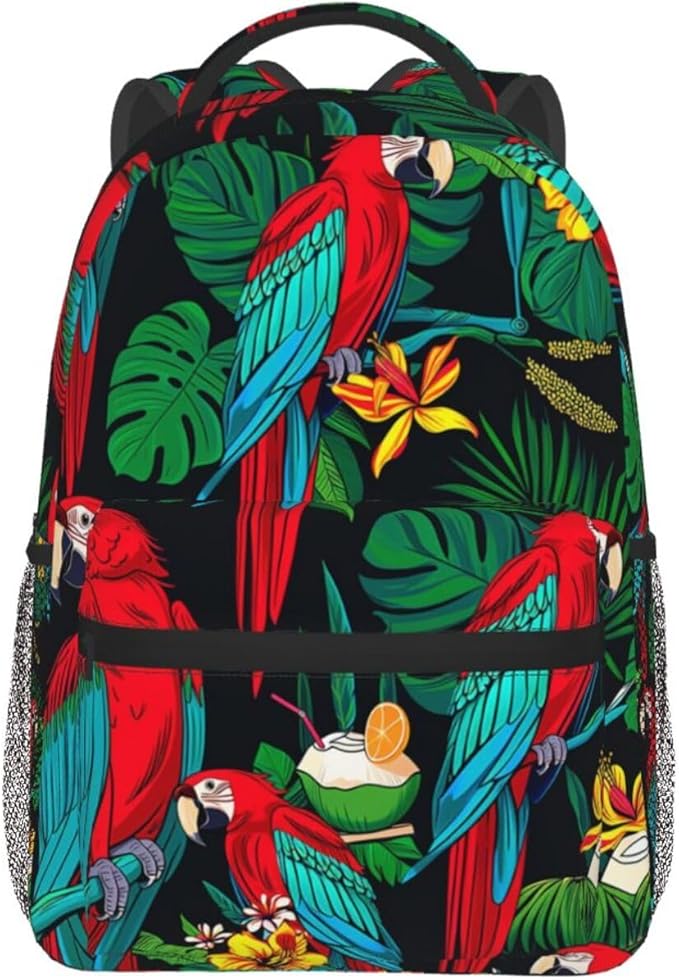 Lightweight Rucksack for Sports Travel Running, Big Capacity Multipurpose Anti-Theft Bookbag, Macaw And Tropical Cocktail Art Travel and Sport Backpack Rucksack