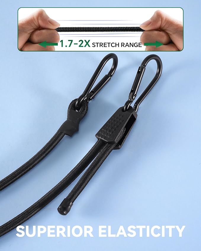 8 Pcs 48 Inch Adjustable Carabiner Bungee Cords with Hooks, Easy to Adjust from 7" to 48", Blue Bungee Straps with UV-Resistance & Superior Elasticity for Cargo, Bike, Luggage, Carts, Truck, etc