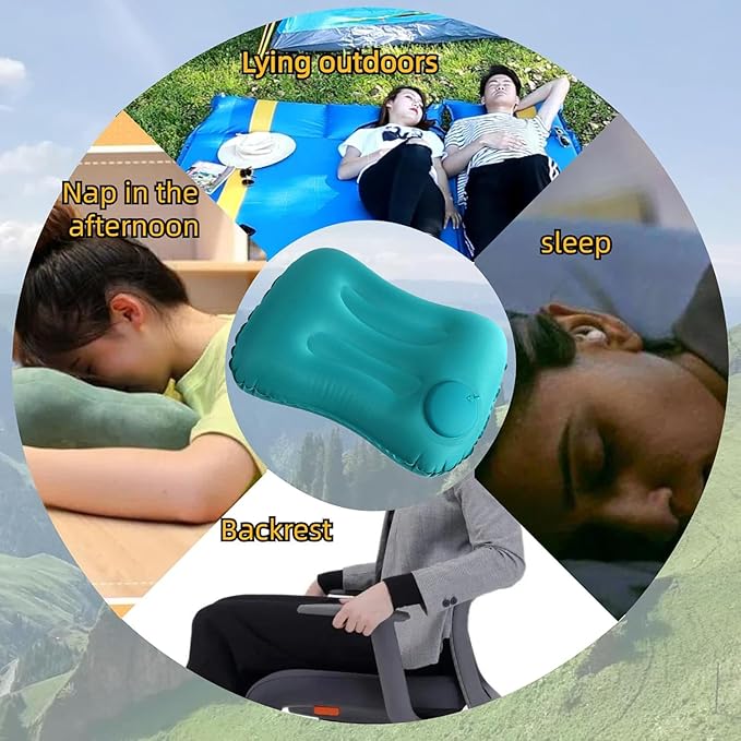 Ultralight Camping Travel Pillow Compressible, Compact, Comfortable, Ergonomic Inflating Pillows for Neck Lumbar Support While Camp, Hiking, Backpacking