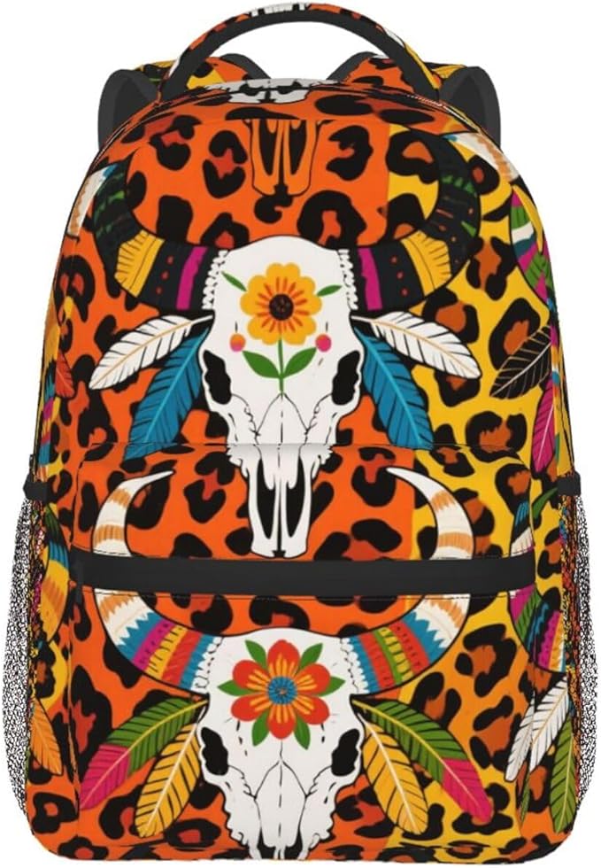 Lightweight Daypack Backpack for Sports Travel Running, Large Capacity Multipurpose Anti-Theft Bookbag, Cow Skull Daisy Western Design Laptop Backpack Daypack