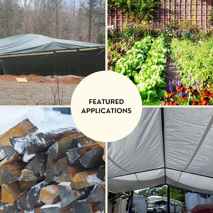 TARP SUPPLY Inc 9' x 12' Heavy Duty Green/Silver Poly Tarp with Aluminum Grommets and Reinforced Corners, Waterproof, UV Resistant 8 Mil Protective Cover for Camping, Construction, Outdoor Use