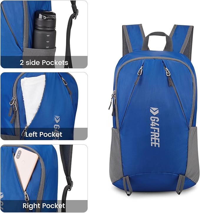 G4Free 24L Packable Hiking Backpack Lightweight Foldable Small Sport Travel Daypack Water Resistant for Women Men(Blue)