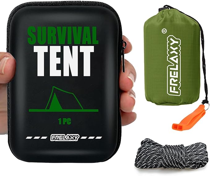 Frelaxy Extra-Thick Emergency Tent, Compact Survival Tent with Whistle, Upgraded Paracord, Storage Pouch, and EVA Case, 2 Person Emergency Shelter for Backpacking, Hiking, Outdoor