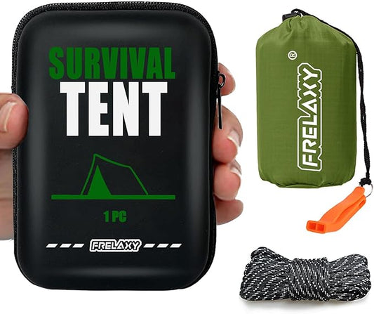 Frelaxy Extra-Thick Emergency Tent, Compact Survival Tent with Whistle, Upgraded Paracord, Storage Pouch, and EVA Case, 2 Person Emergency Shelter for Backpacking, Hiking, Outdoor