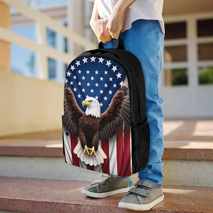 Supdreamc Shoulder Book Bags Polyester Multipurpose Anti-Theft American Eagle Flag Carry On Bag Large Capacity Travel Hiking Camping Rucksack