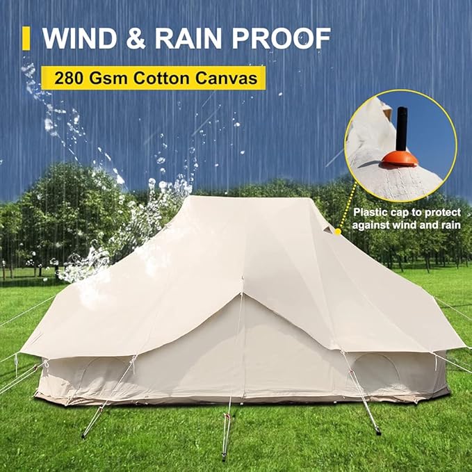 GeRRiT 8-12 People Bell Tent Canvas Yurt Tents Canvas Tent Beige for Camping Family Tent for Activities Weddings