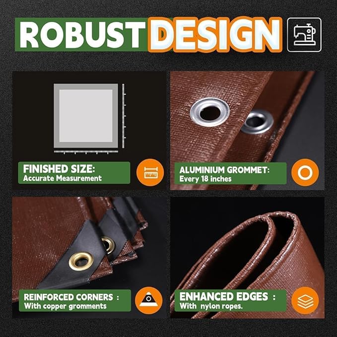 RAINDEWAY 3x3 Feet (3 Pack) Super Heavy Duty Tarp 18 Mil,Small Tarps UV Resistant, Weatherproof, Multipurpose Waterproof Poly Tarp Cover with Grommets and Reinforced Edges,Brown Tarps