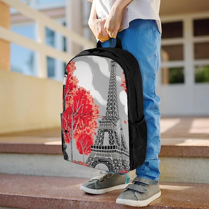 Supdreamc Rucksack Polyester Anti-Theft Multipurpose Paris European City Landscape France Eiffel Tower Oil Art Carry On Bag Large Capacity Travel and Sport Backpack Rucksack With Smooth Zippers