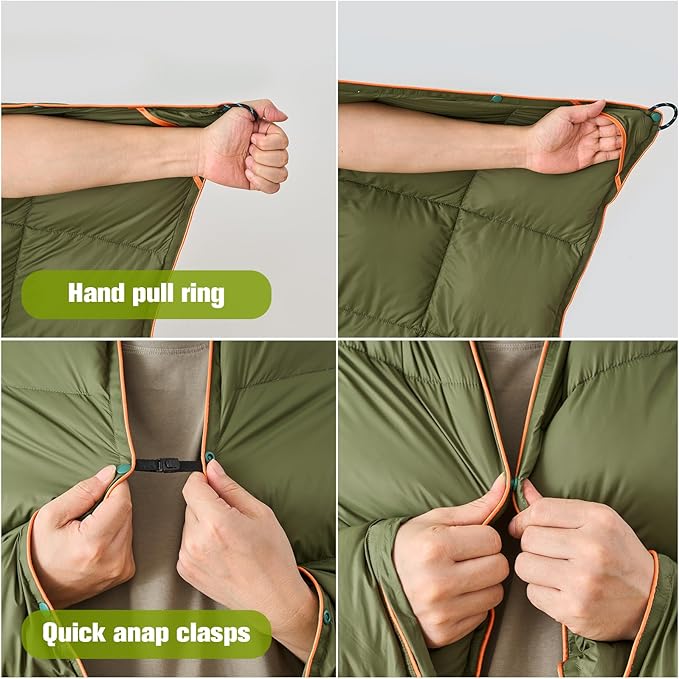 Down Camping Blanket - Lightweight Packable Warm Puffy Travel Quilt with Footbox, Waterproof Outdoor Blankets for Hiking, Travel, Hammock & Stadium Down Quilt, Olive, 1lb 1oz / 77''*52''