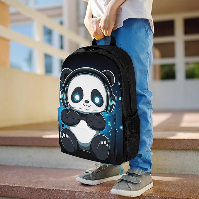 Supdreamc Daypack Backpack Polyester Multipurpose Anti-Theft Animal Headphones Music Cute Panda Shoulder Bag Big Capacity Gym Outdoor Hiking Backpack With Smooth Zippers