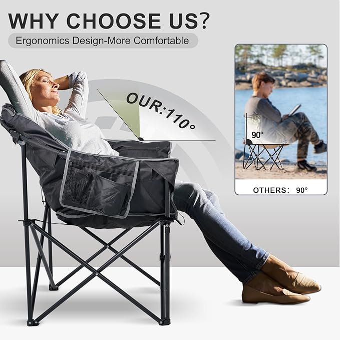 ABORON Portable Folding Heated Camping Chair, Three Level Adjustable, Oversized and Heavy Duty, Support Up to 500 lbs, Ideal for Outdoor Adventures