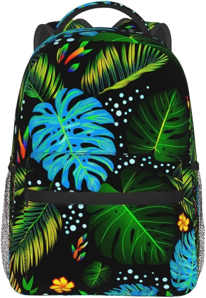 Lightweight Backpack for Gym Travel Bicycle, Big Capacity Multipurpose Anti-Theft Carry On Bag, Abstract Fantasy Tropical Foliage Pattern Travel Hiking Bag Day Pack