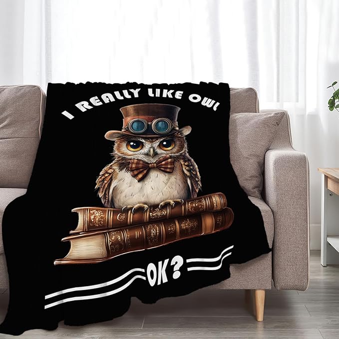 Owl Blanket Book Throw Blankets Funny Gifts for Girls Boys Kids Soft Cozy Fleece Plush for Couch Sofa Bed 60"x50"