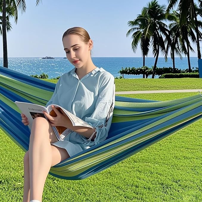 Adult Outdoor Camping Hammock | Heavy-Duty Rope Tree Hammock | Stand Replacement Option | Essential for Patio & Backyard Relaxation (Blue, Large)