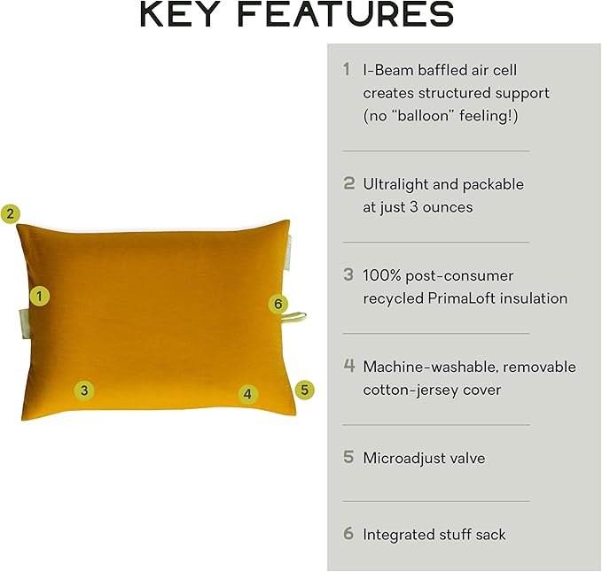 NEMO Equipment Fillo Elite Ultralight Backpacking & Camping Pillow - One Size - Mango/Citron