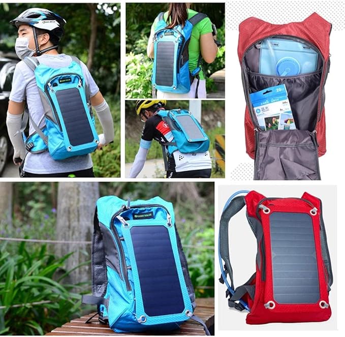 Solar Backpack, Solar Powered 1.8 Liter Hydration Backpack / 7 Watt Solar Panel,