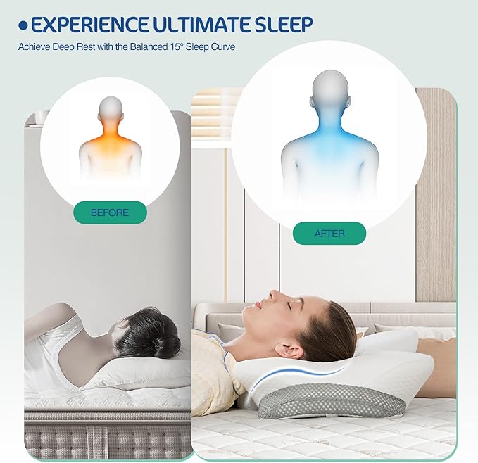 Ergonomic Cervical Pillow for Neck and Shoulder Pain Relief - Memory Foam Contour Pillow with Dual Heights, Breathable Pillowcase, Orthopedic Support for Side, Back, Stomach Sleeper