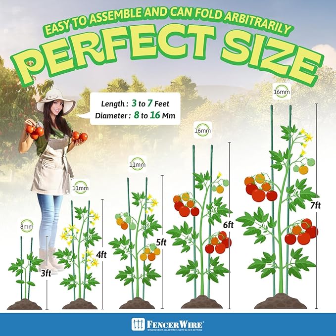 Fencer Wire 25 Pack of 4ft / 48 Inch Durable Metal Plant Supports Garden Stakes, Plant Stakes, Garden Poles for Outdoor & Indoor, Plant Support and Sticks for Tomato, Potted Plants, Beans, Cucumbers