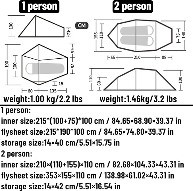 Naturehike 2.2lb/3.2lb Ultralight Backpacking Tent - 1/2 Person Waterproof Tunnel Tent with Lightweight Aluminum Pole, Easy Setup One Man Tent for Camping, Backpacking, Hiking, Hunting