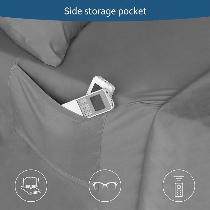Deep Pocket Twin XL Sheet Sets - Extra Long Twin Sheets - Dorm Room Essentials - 4 Piece Bed Sheets Fade Resistant Fits 16in to 24in Pillow Top Air Mattress - Grey