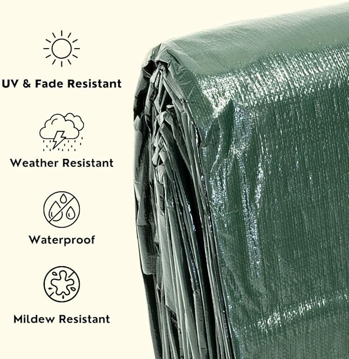 TARP SUPPLY Inc 9' x 12' Heavy Duty Green/Silver Poly Tarp with Aluminum Grommets and Reinforced Corners, Waterproof, UV Resistant 8 Mil Protective Cover for Camping, Construction, Outdoor Use