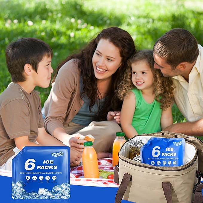 Ice Packs for Cooler 6Pcs 2025 Upgrades Freezer Lunch Boxes Reusable Coolers Shock Wheels Long Lasting Dry Pack Large Cold Blocks Accessories Cubes Slim Box Flat Camping Essentials 10x9x1 In