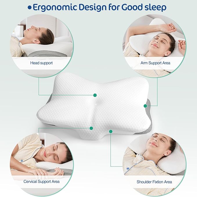 Ergonomic Cervical Pillow for Neck and Shoulder Pain Relief - Memory Foam Contour Pillow with Dual Heights, Breathable Pillowcase, Orthopedic Support for Side, Back, Stomach Sleeper