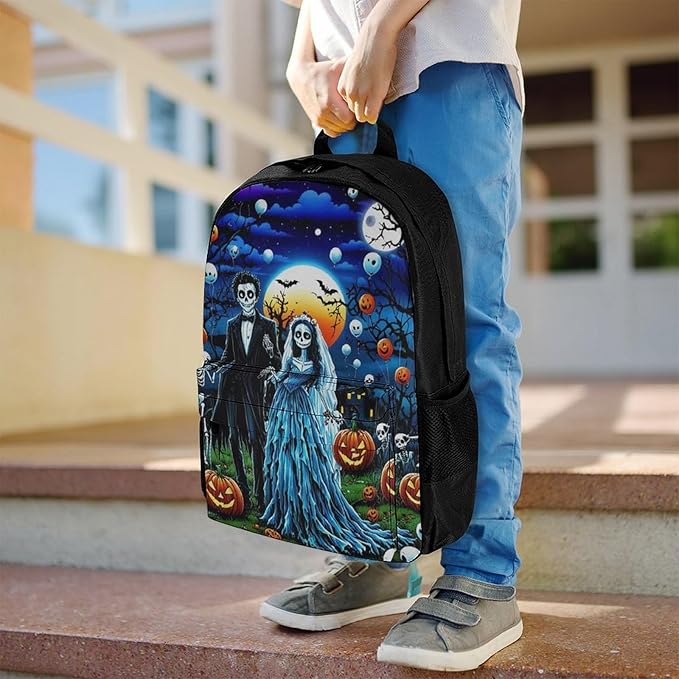 Supdreamc Daypack Bookbag Anti-Theft Multipurpose Large Capacity Bookbag, Sugar Skull Party Day Of The Dead Ghost Bride And Groom Art Travel Hiking Camping Rucksack With Adjustable Shoulder Straps