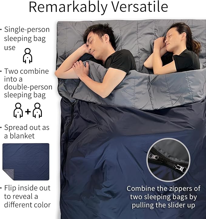 Litume Compact Sleeping Bag 68°F-50°F 1.6lbs, Combinable Lightweight Portable Packable sleep sacks for Adults for Backpacking, Camping, Hiking, Travel, Family, with Stuff Sack, 3 seasons, Velvet lined