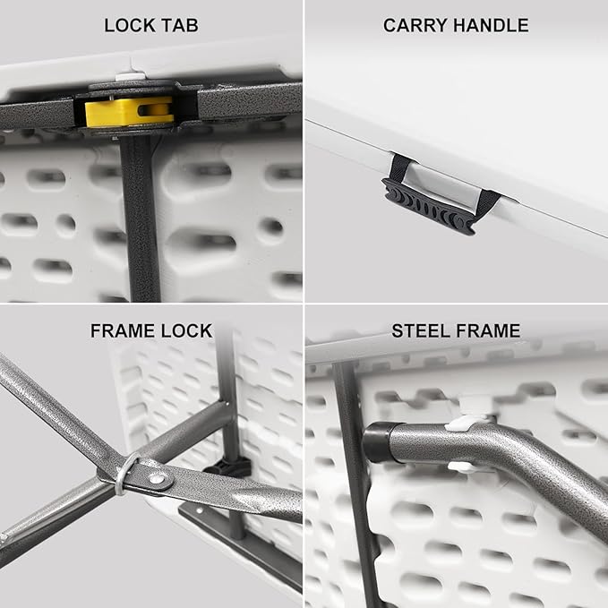 8ft Folding Table, Foldable Table with Foldable, Easy to Carry, for Family Gatherings, Outdoor Gatherings, Indoor