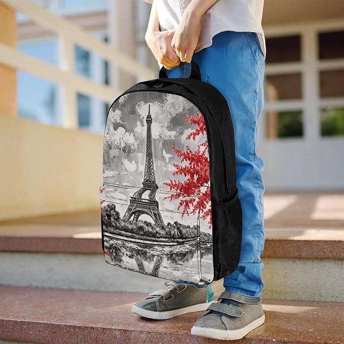 Supdreamc Men Women Lightweight Oil Painting Paris European City Landscape France Eiffel Tower Backpack Large Capacity Bookbag With Smooth Zippers for Gym Business Running