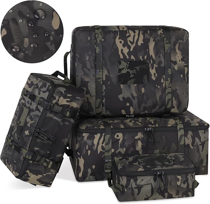 PETAC GEAR 4 PCS Tactical Modular Packing Cubes with Waterproof Material, Large Capacity Storage Bag, Easy Clean Outdoor Travel Organize Storage Pouches Bags (MCBK)