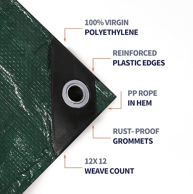 Medium Duty Waterproof 5 Mil. Reversible (Hunter Green/White) Tarp Cover, UV Resistant, Rip and Tear Proof Tarpaulin with Reinforced Edges - for Roof, Camping, Patio, Pool Cover, Boat (20'X30')