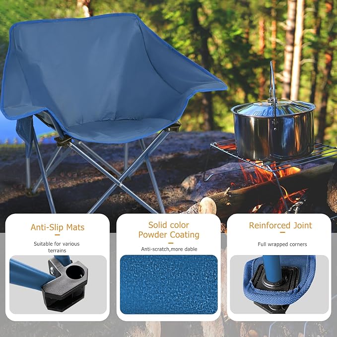 2 Pack Portable Camping Chair Compact Collapsible Outdoor Folding Sports Chairs for Adults Heavy Duty Camp Sporting Events Park Lawn 400 Lbs Blue