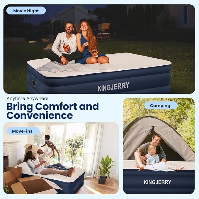 KINGJERRY Twin XL Air Mattress with Built-in Pump, 18" Raised Foam Topper Inflatable Mattress, 80" Length, Washable Silk-Feel Cover, 48Hr Leak-Proof, Supports 500lbs, 2 Min Fast Inflate for Home&Guest