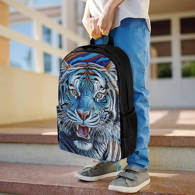 Supdreamc Polyester Daypack for Hiking Work Running, Big Capacity Anti-Theft Multipurpose Shoulder Bag, Starry Sky Cool Siberian Tiger Travel and Sport Backpack Rucksack