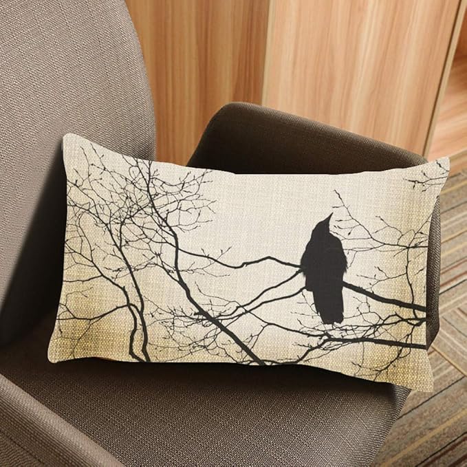 Throw Pillow Cover Gothic Raven On A Tree Branch Decorative Pillow Case Home Decor 20x12 Inches Pillowcase
