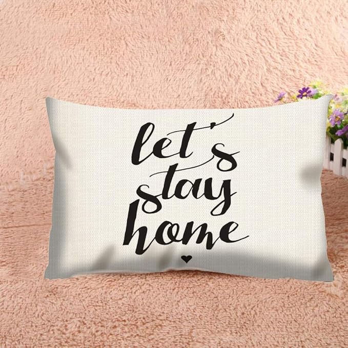 Throw Pillow Cover Let's Stay Home Decorative Pillow Case Home Decor 20x12 Inches Pillowcase