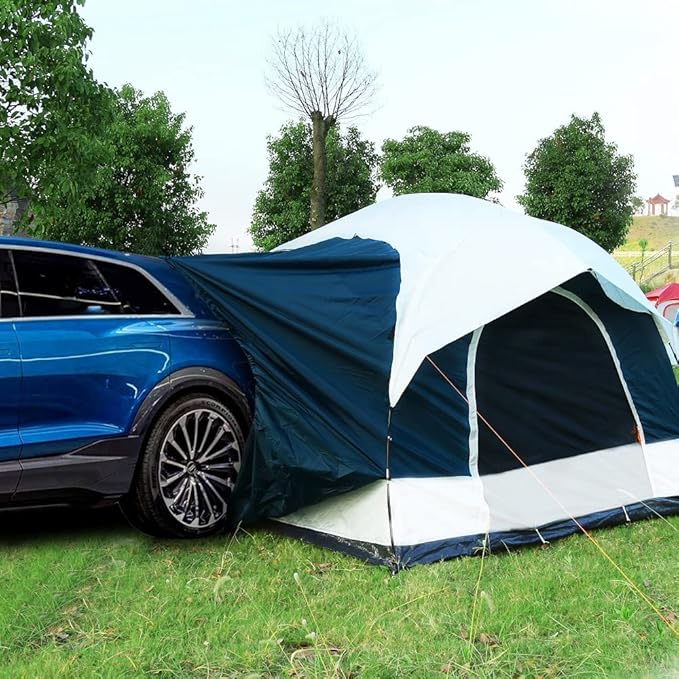 SUV Tent Attachment for Camping -Up to 6-8 Person Sleeping Capacity, Car Tent Includes Rainfly and Storage Bag,Universal Fit, 8' W x 8' L x 7.2' H,Suitable Camping Traveling Family Outdoor Activities